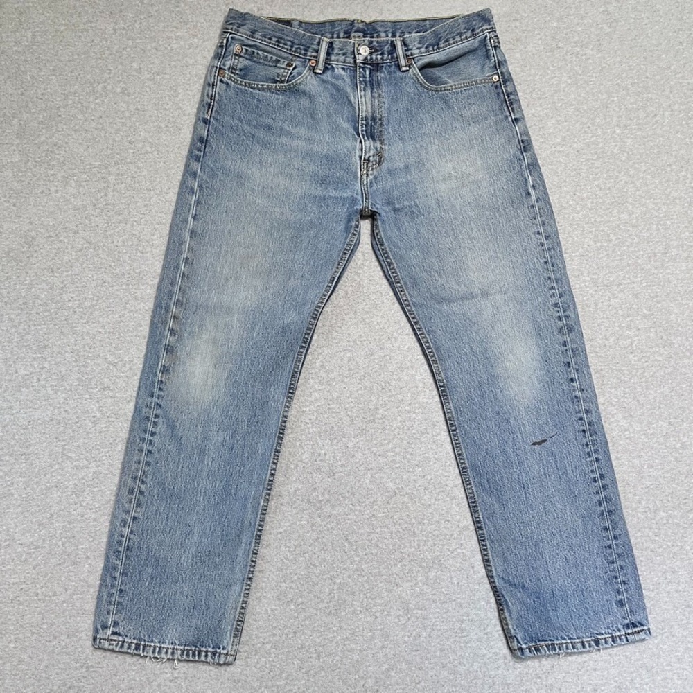 Levis 505‎ Jeans Mens 36X30 Blue Regular Straight Mid Rise Distressed Denim